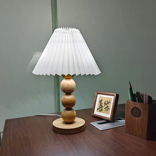 Nordic Vintage Solid Wood Table Lamp – Elegant Glow for Bedrooms