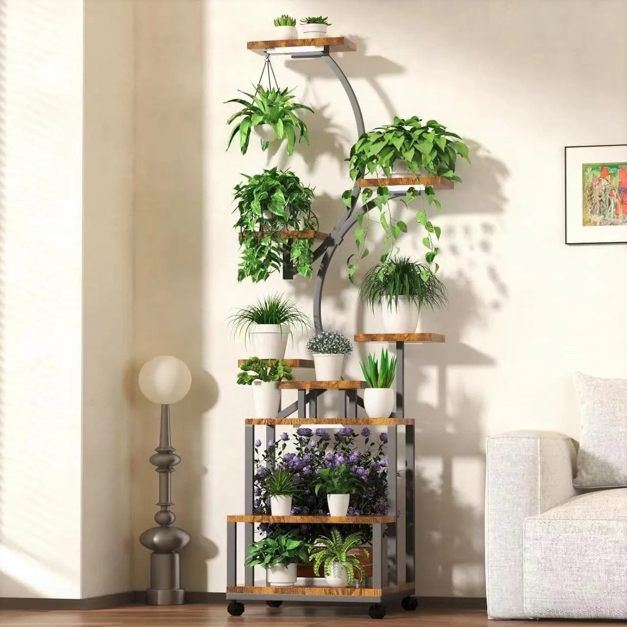 Indoor Plant Stand & Grow Light - Stylish Corner Shelf for Plant Lovers