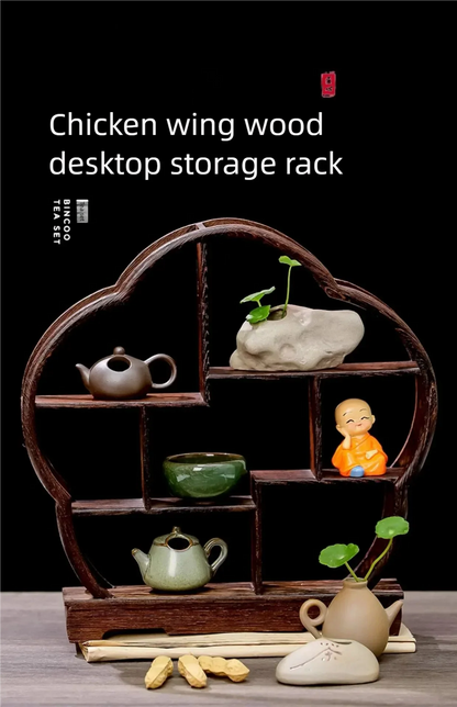 Tea Set Rack Elegant Wooden Display Stand Small Solid Wood Simple Tea Pot Holder for Miniatures Tea House Kitchen living room