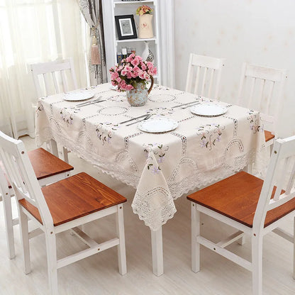 Elegant Cotton Linen Tablecloth - Chic Lace Design for Any Occasion