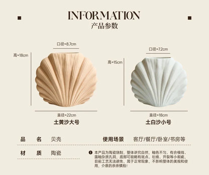 Handmade Ceramic Shell Flower Vase | Coastal Home Accent