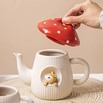 Mushroom Ceramic Cup with Lid – Joyful Breakfast Drinkware