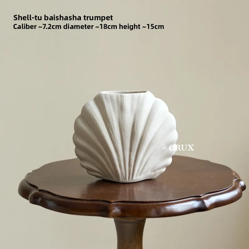 Handmade Ceramic Shell Flower Vase | Coastal Home Accent