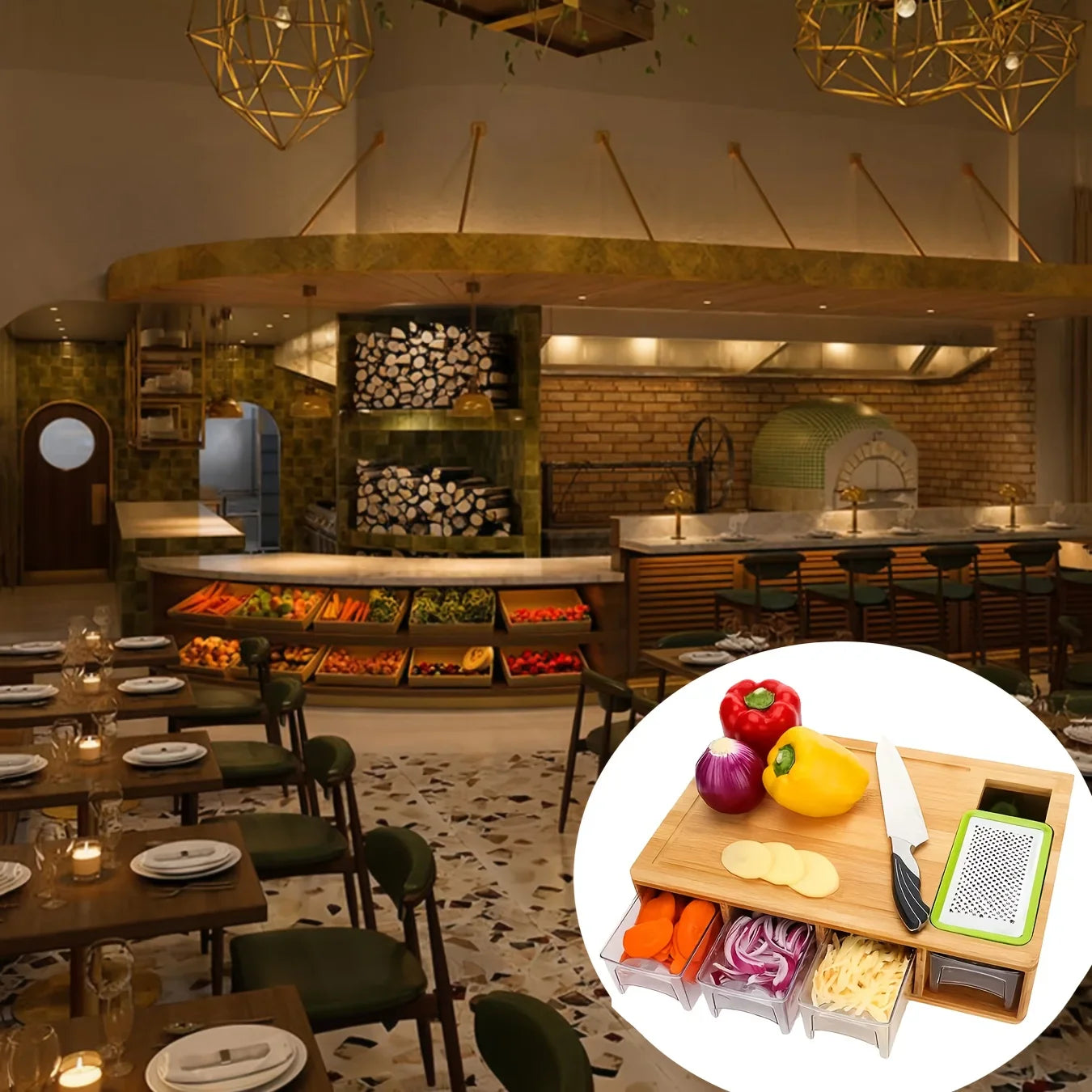 Bamboo Chopping Board Set with Grater & Storage – Eco-Friendly Kitchen Tool for Home Cooks