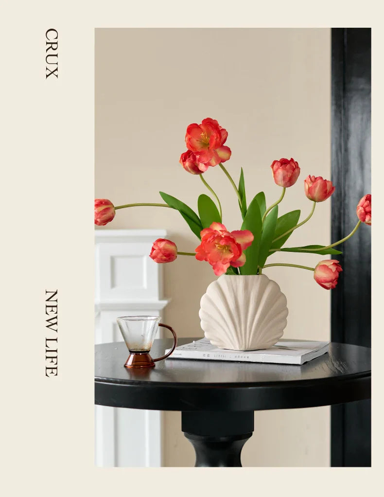 Handmade Ceramic Shell Flower Vase | Coastal Home Accent