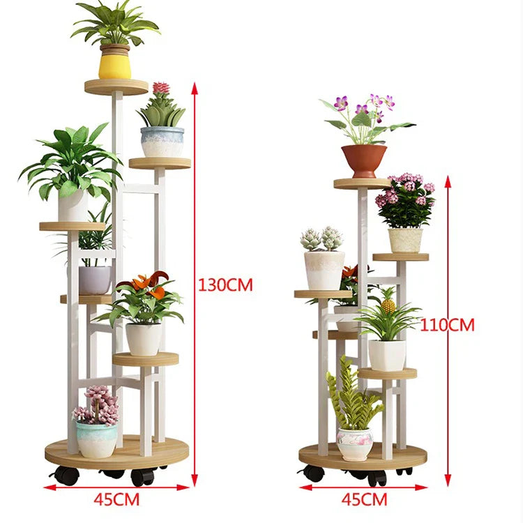 Wood Flower Shelf Rack - Stylish Plant Display on Wheels