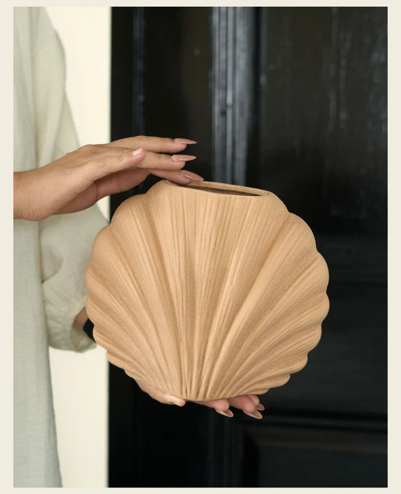 Handmade Ceramic Shell Flower Vase | Coastal Home Accent