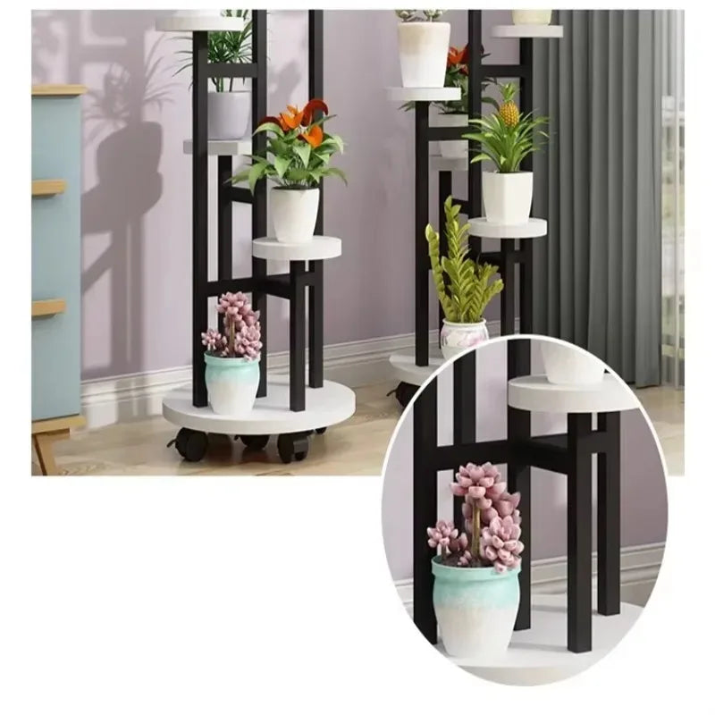 Wood Flower Shelf Rack - Stylish Plant Display on Wheels