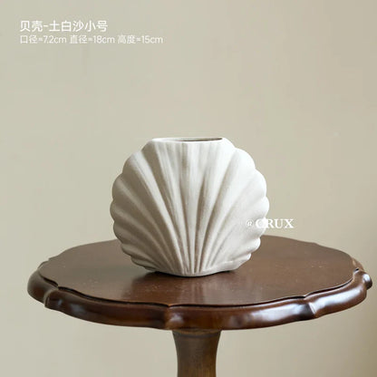 Handmade Ceramic Shell Flower Vase | Coastal Home Accent