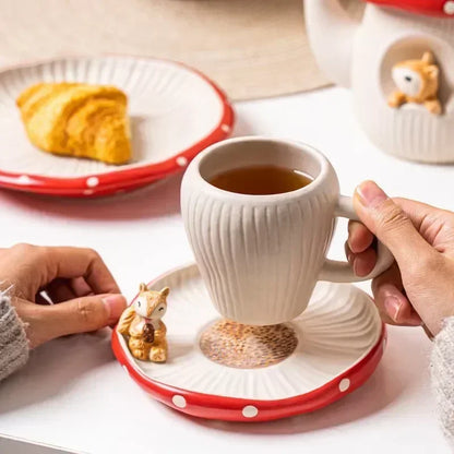 Mushroom Ceramic Cup with Lid – Joyful Breakfast Drinkware