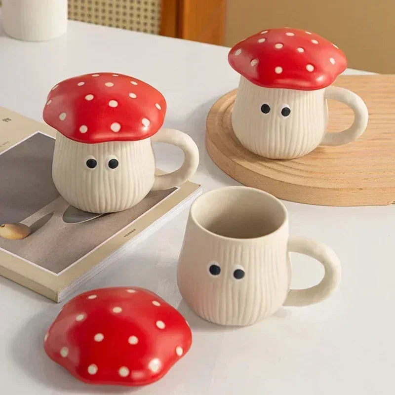 Mushroom Ceramic Cup with Lid – Joyful Breakfast Drinkware