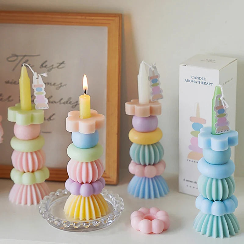 Bougie parfumée à géométrie empilable – Décor élégant en cire de soja
