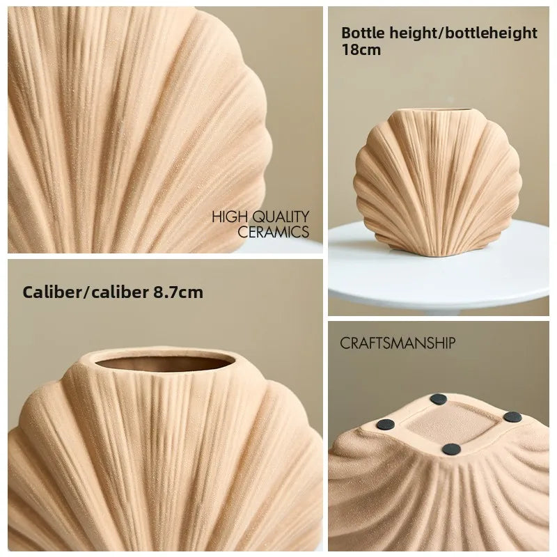 Handmade Ceramic Shell Flower Vase | Coastal Home Accent