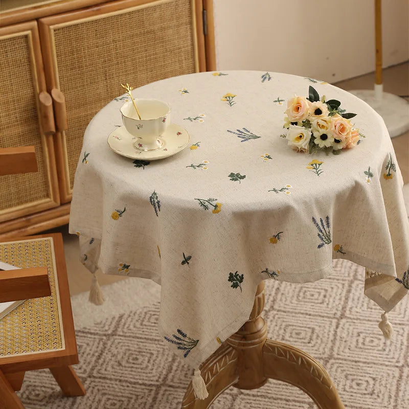 Elegant Linen Tablecloth with Wheat Embroidery - Perfect for Gatherings