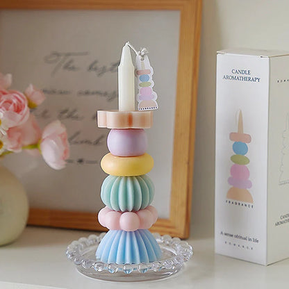 Bougie parfumée à géométrie empilable – Décor élégant en cire de soja