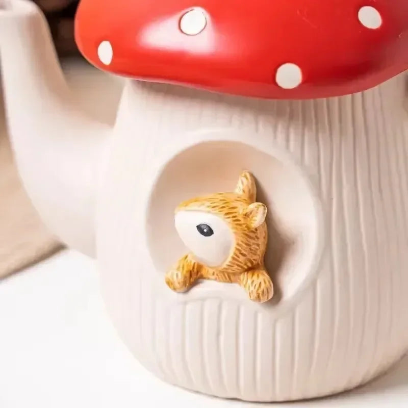 Mushroom Ceramic Cup with Lid – Joyful Breakfast Drinkware