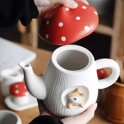 Mushroom Ceramic Cup with Lid – Joyful Breakfast Drinkware