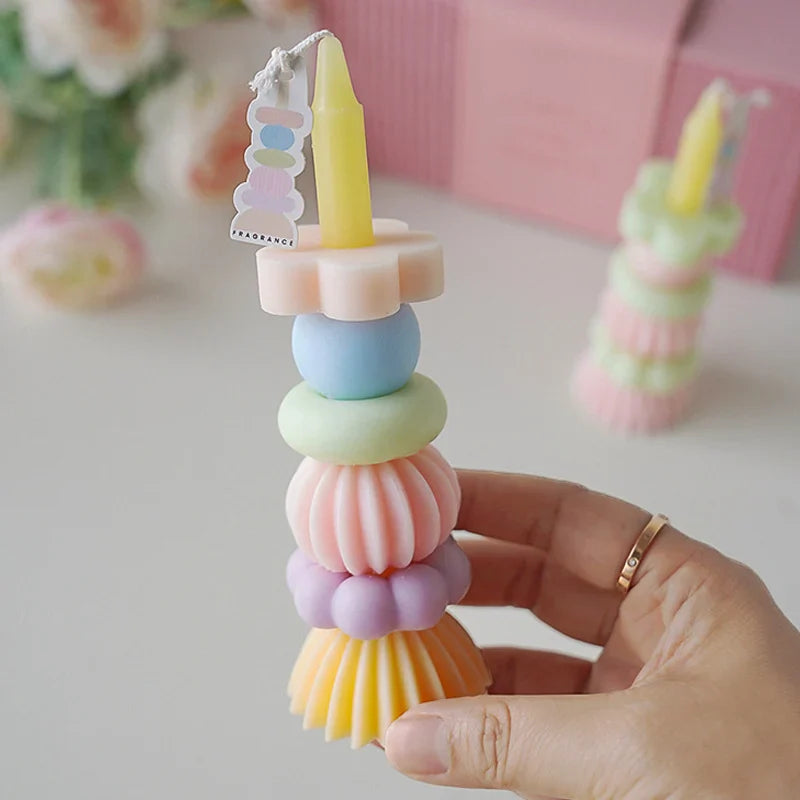 Bougie parfumée à géométrie empilable – Décor élégant en cire de soja