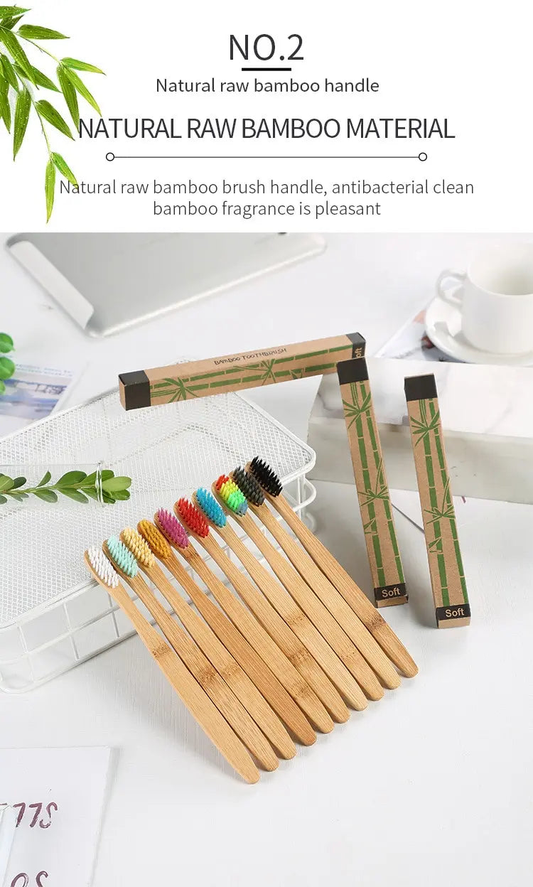 Ensemble de brosses à dents en bambou écologiques - Paquet de 10 pour adultes