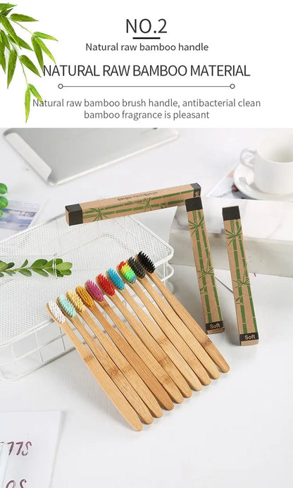 Ensemble de brosses à dents en bambou écologiques - Paquet de 10 pour adultes