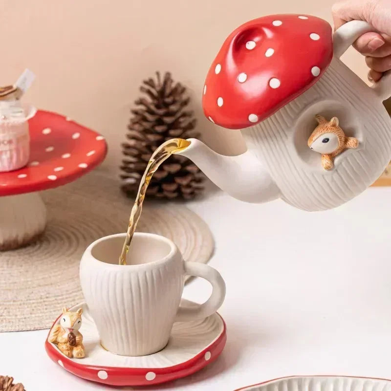 Mushroom Ceramic Cup with Lid – Joyful Breakfast Drinkware