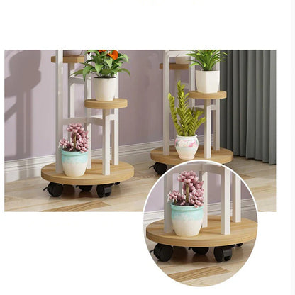 Wood Flower Shelf Rack - Stylish Plant Display on Wheels