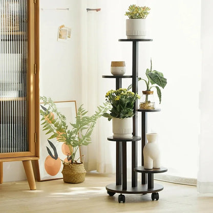 Wood Flower Shelf Rack - Stylish Plant Display on Wheels