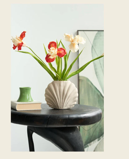 Handmade Ceramic Shell Flower Vase | Coastal Home Accent