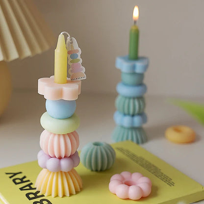 Bougie parfumée à géométrie empilable – Décor élégant en cire de soja
