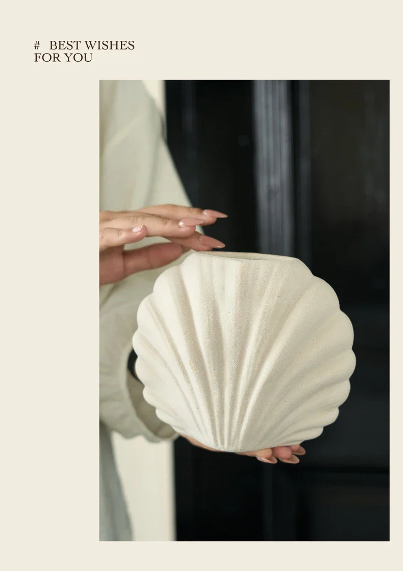 Handmade Ceramic Shell Flower Vase | Coastal Home Accent