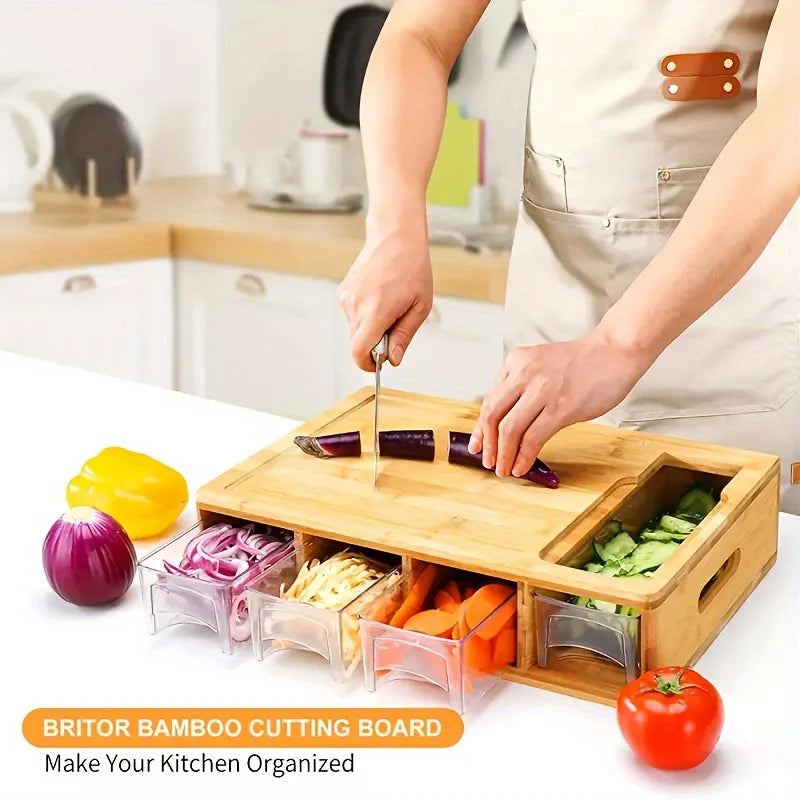 Bamboo Chopping Board Set with Grater & Storage – Eco-Friendly Kitchen Tool for Home Cooks
