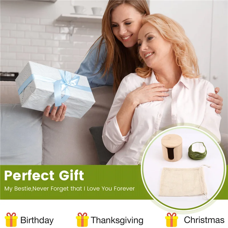 재사용 가능한 대나무 메이크업 리무버 패드 - 매우 부드럽고 친환경적이며 비건 대나무 배럴이 포함된 선물 세트