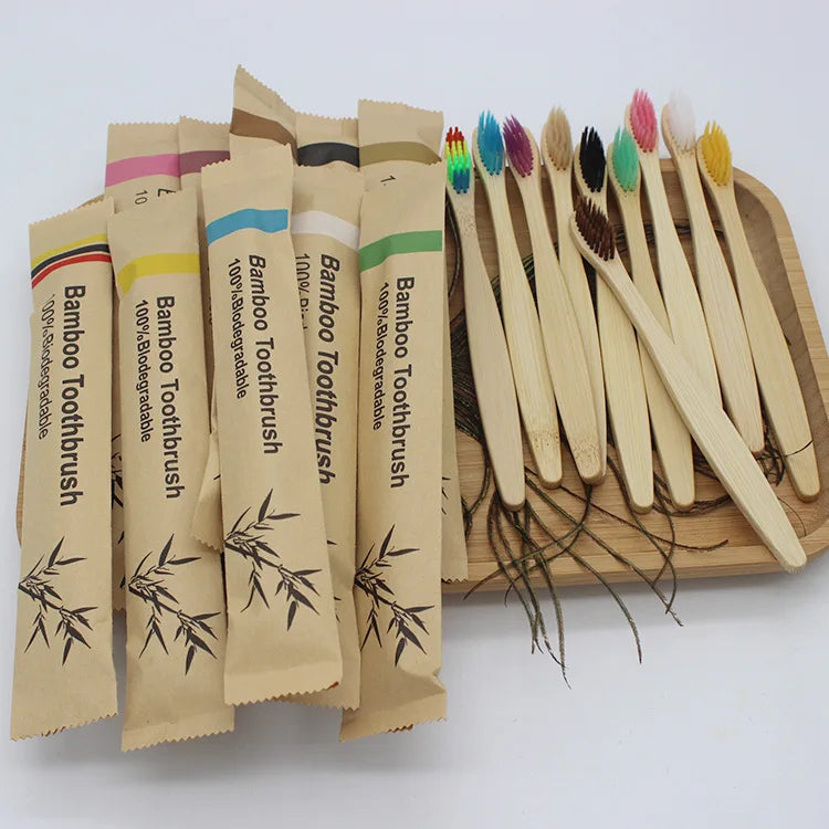 Eco-Friendly Bamboo Toothbrushes - 100 Pack for Adults