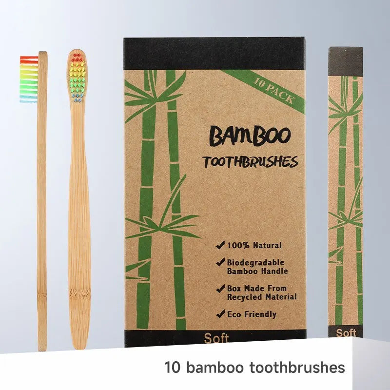 Ensemble de brosses à dents en bambou écologiques - Paquet de 10 pour adultes