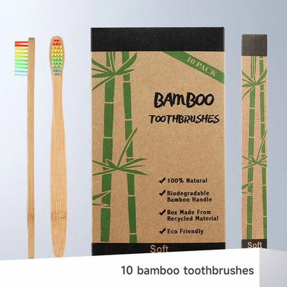 Ensemble de brosses à dents en bambou écologiques - Paquet de 10 pour adultes