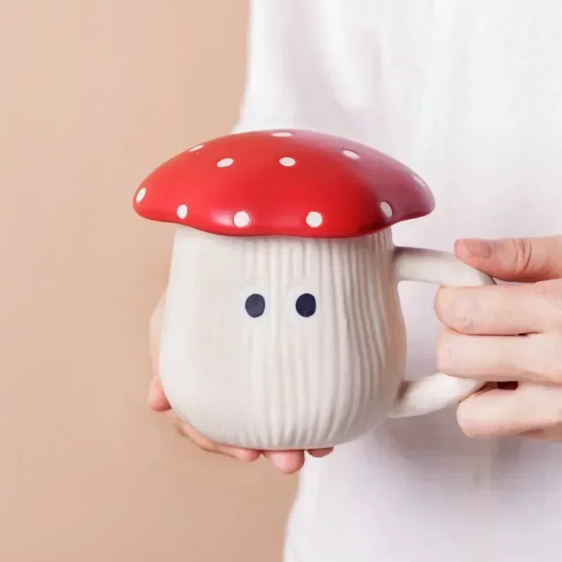 Mushroom Ceramic Cup with Lid – Joyful Breakfast Drinkware