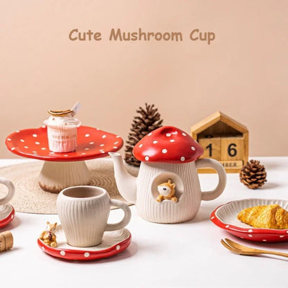 Mushroom Ceramic Cup with Lid – Joyful Breakfast Drinkware