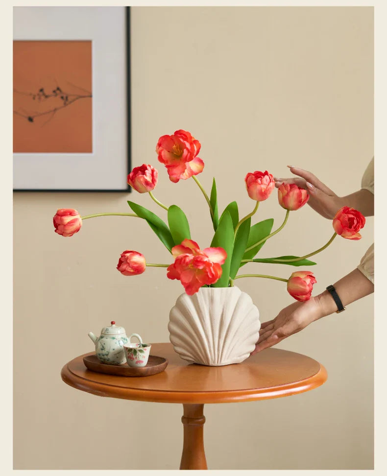 Handmade Ceramic Shell Flower Vase | Coastal Home Accent