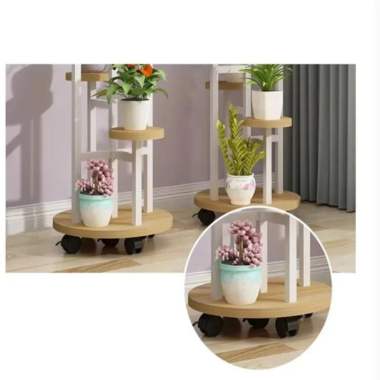 Étagère à fleurs en bois – Présentoir élégant pour plantes sur roulettes