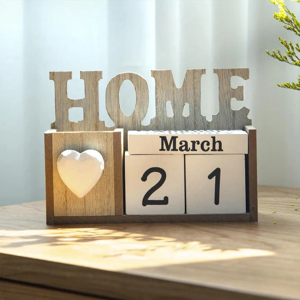 Wooden Perpetual Calendar & Pen Holder – Elegant Desk Organizer