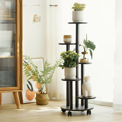 Wood Flower Shelf Rack - Stylish Plant Display on Wheels
