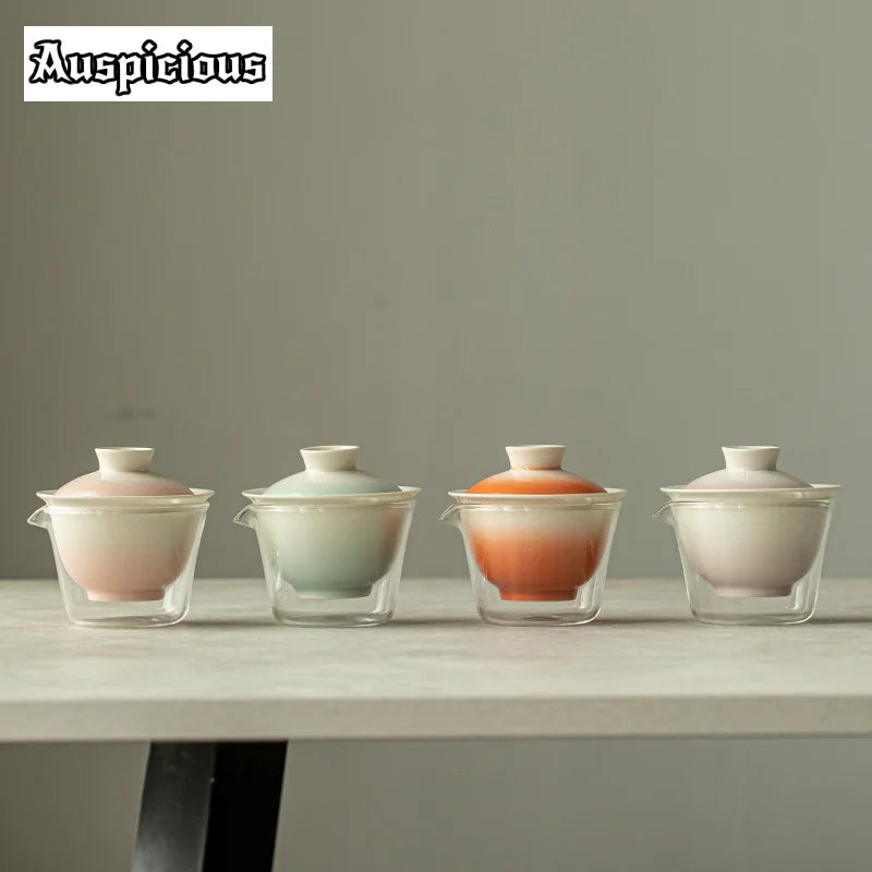 Elegant Gradation Pink Tea Set for Aficionados | Portable & Stylish