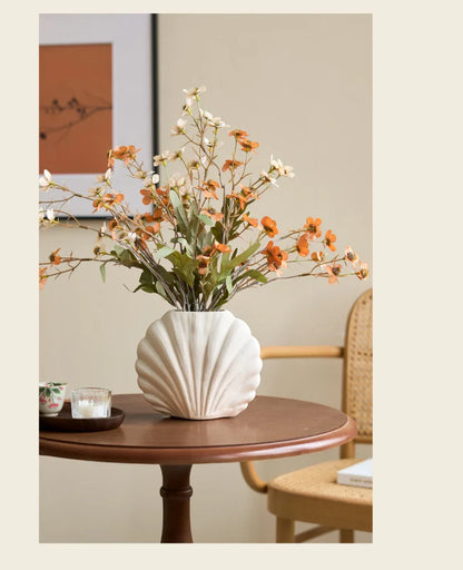 Handmade Ceramic Shell Flower Vase | Coastal Home Accent